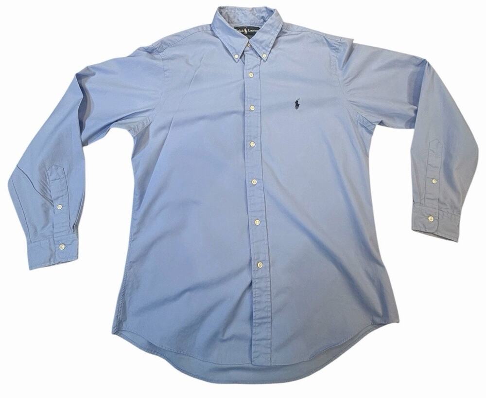 Polo Ralph Lauren Custom Fit Shirt Men's L Blue Button Down Long Sleeve Cotton
